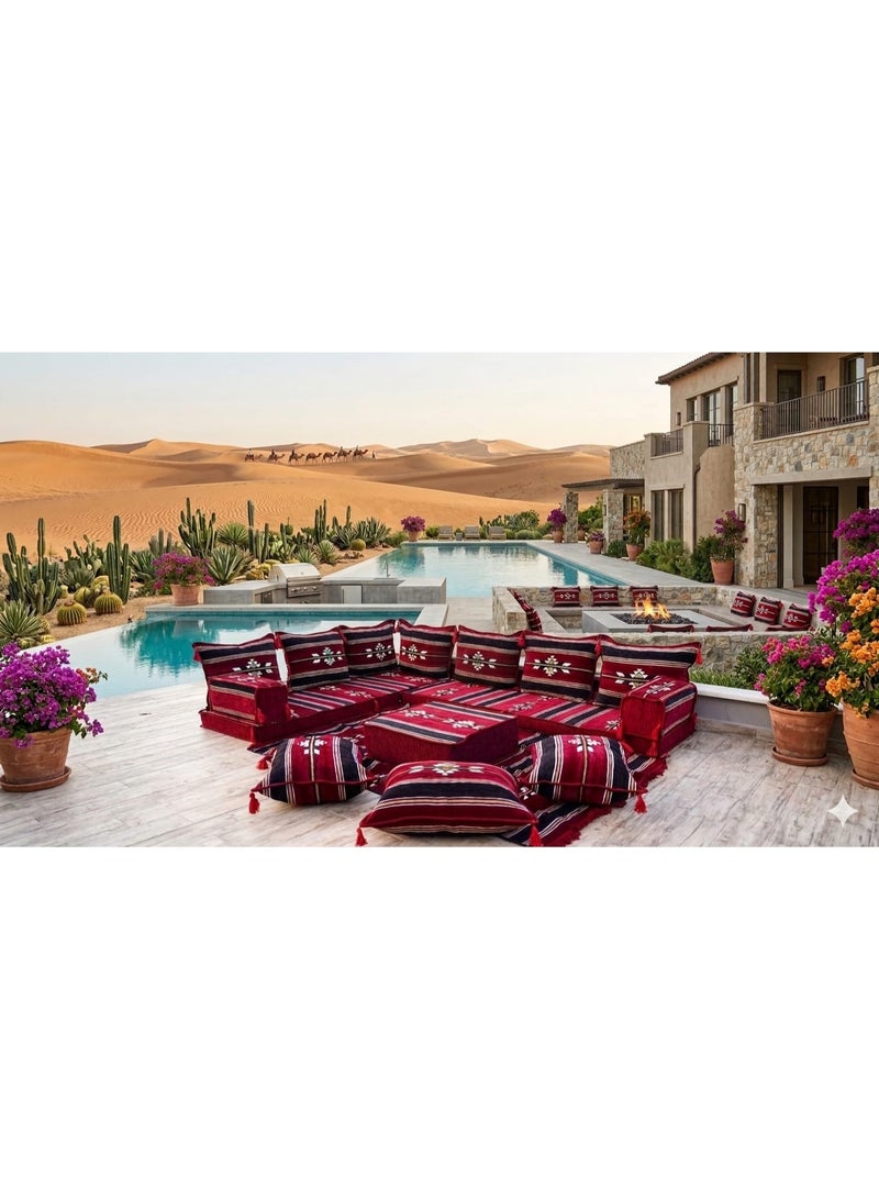 Xboat L Shaped Arabic Floor Sofa, Arabic Majlis Seating, Moroccan Sofa - Full Set - Image 4