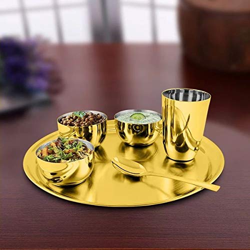 Shri & Sam High Grade Stainless Steel Thali Set Majestic (Gold) - Image 2