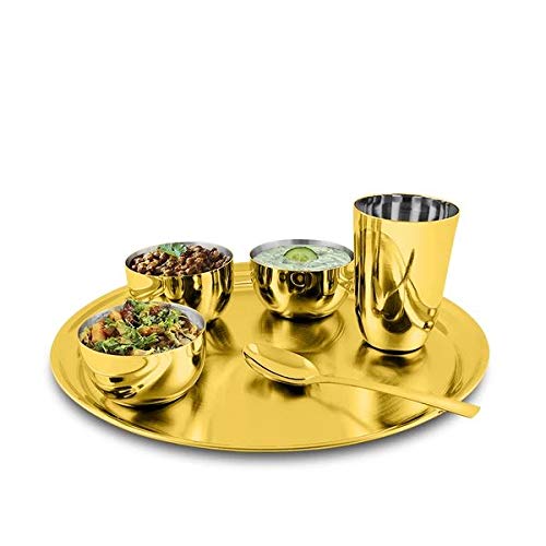 Shri & Sam High Grade Stainless Steel Thali Set Majestic (Gold) - Image 3