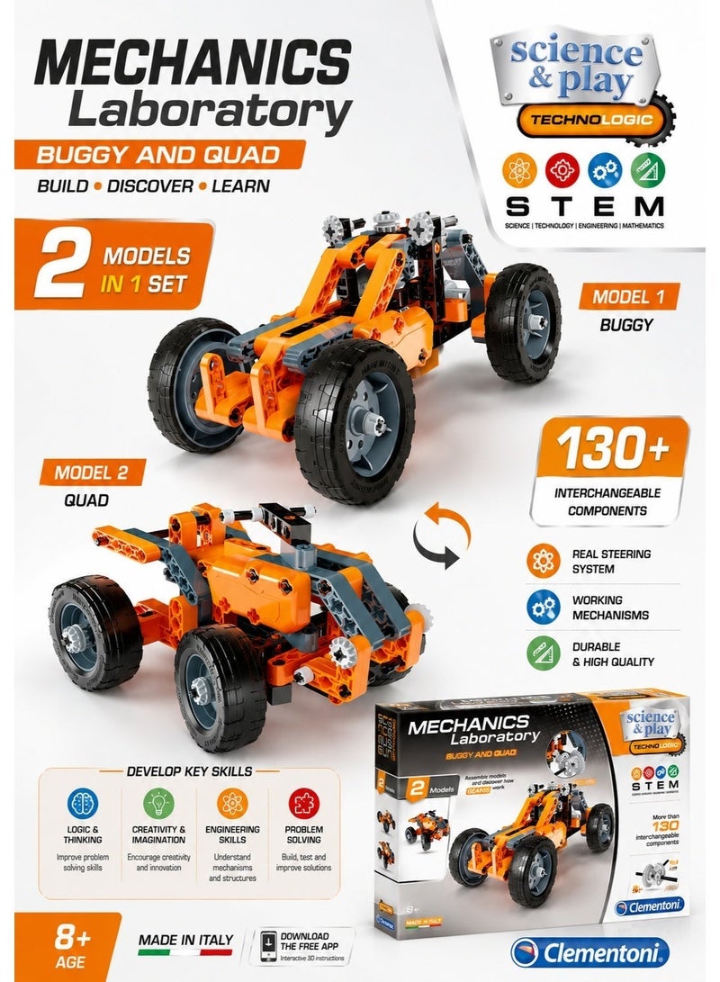 Clementoni Mechanics Lab-Buggy And Quad It is an educational game that helps focus, creativityAnd to have fun and install things and easy to disassemble - Image 2
