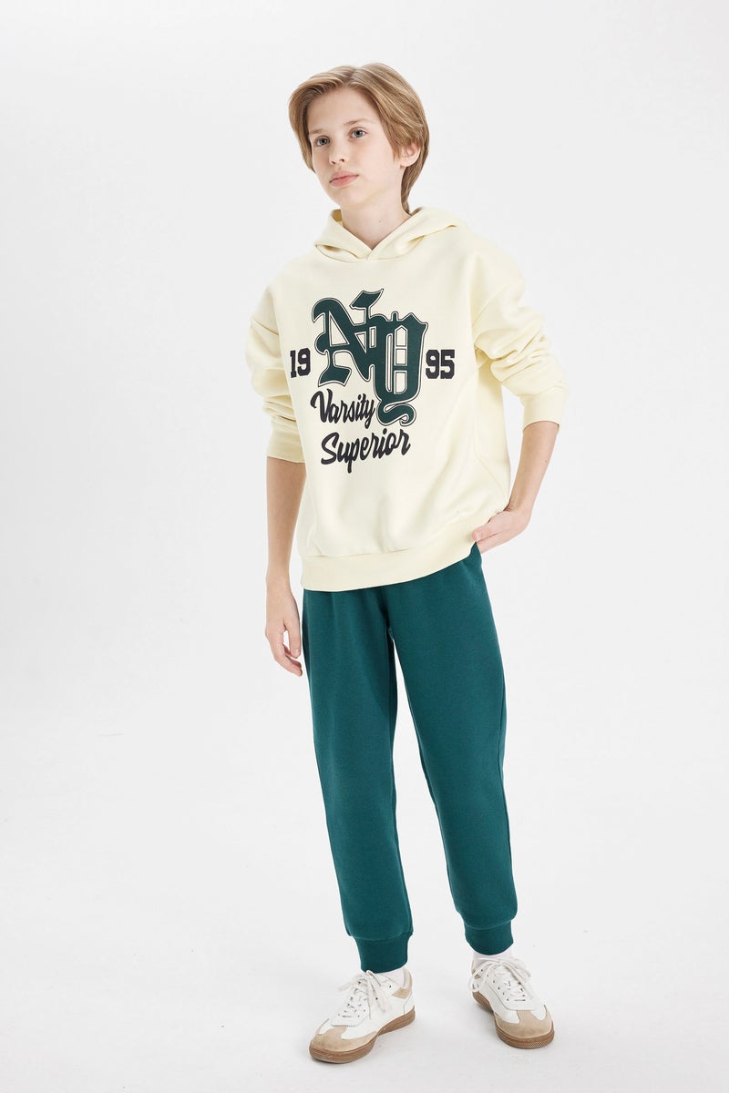 DeFacto Beige Boy Boy Oversize Printed Thick Hoodie Casual - Image 2