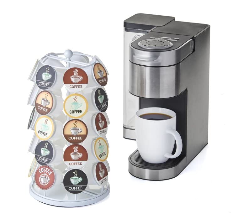 Nifty Solutions Keurig Coffee Pod Holder Carousel 360 Degree Spinning Organizer for K Cups 13 Inch Tall Compact Counter Storage Solution (35 K Cup Holder | White Black) - Image 1