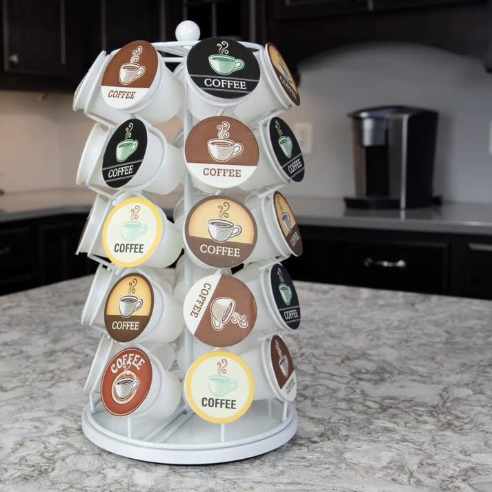Nifty Solutions Keurig Coffee Pod Holder Carousel 360 Degree Spinning Organizer for K Cups 13 Inch Tall Compact Counter Storage Solution (35 K Cup Holder | White Black) - Image 4