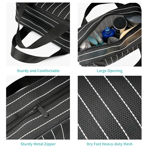 REDSINDA Mesh Shower Caddy Bag for Bathroom Gym Camping Portable Travel Mesh Toiletry Bag for Women Men Large Black with White Stripes - Image 3