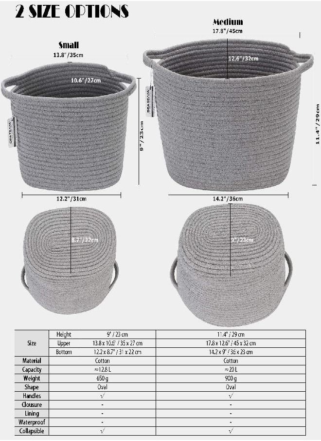Sea Team - Sea Team Oval Cotton Rope Woven Storage Basket with Handles, Diaper Caddy, Nursery Nappies Organizer, Baby Shower Basket for Kid's Room, 12.2 x 8 x 9 Inches (Small Size, Cream) - Image 1