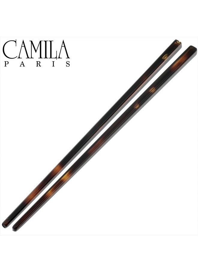 CAMILA - Paris AD28/2 French Twist Stick Hair Pin, Set of 2 Tortoise Shell, Girls Chopsticks Hair Pins for Spiral Updo Bun, Fashion Flexible Durable Styling Hair Accessories for Women, Made in France - Image 1
