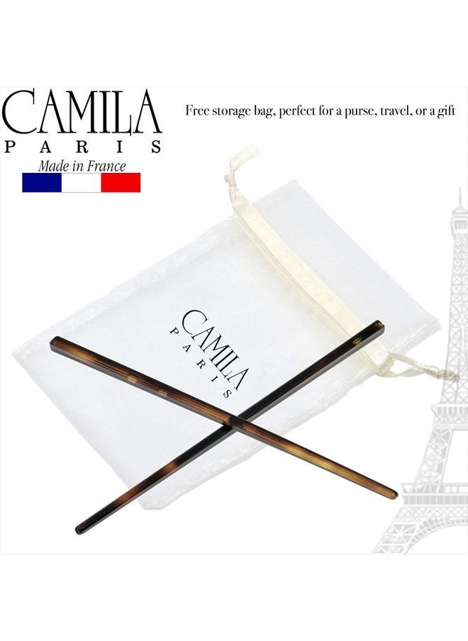 CAMILA - Paris AD28/2 French Twist Stick Hair Pin, Set of 2 Tortoise Shell, Girls Chopsticks Hair Pins for Spiral Updo Bun, Fashion Flexible Durable Styling Hair Accessories for Women, Made in France - Image 1