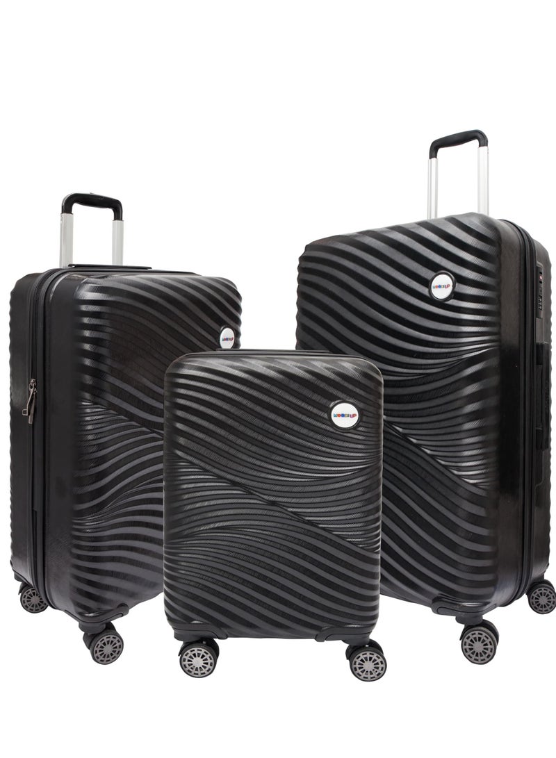 Biggdesign Biggdesign Moods Up 3-Piece Luggage Set, High-Resistant and Durable ABS Material, 360° Swivel Wheels made of Silicone, Secure Travels with Special Lock System, 20"- 24"- 28", Black - Image 1