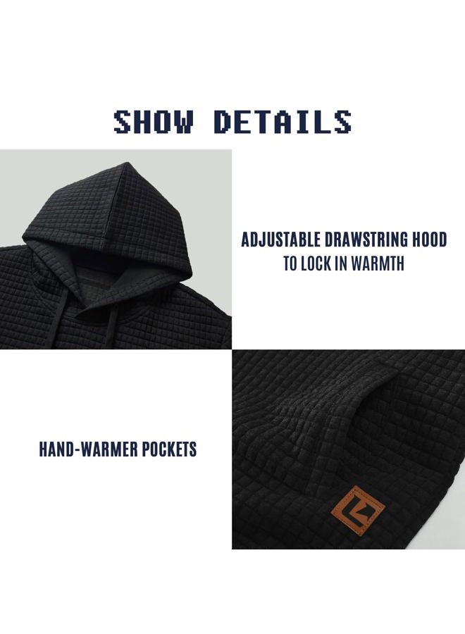Qichic Men's Sweatshirts Long Sleeve Pullover Patchwork Plaid Jacquard Hoodie Casual Drawstring Hoody Top, Army Green Grey, L - Image 5