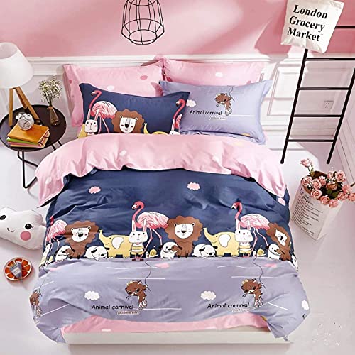 MORADO Glace Cotton Single Bed/Duvet Cover/Rajai Cover/Blanket Cover with Zipper 60x90 Inches,Pink Animal Carnival - Image 2