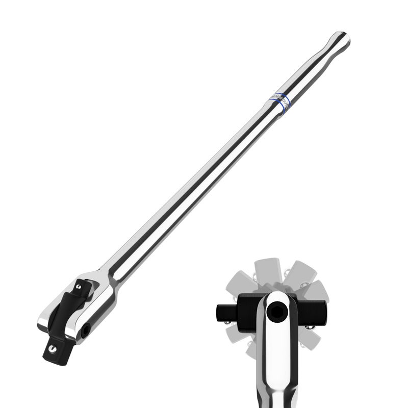 WORKPRO Dual Drive Breaker Bar, 3/8" & 1/2" Drive, Heavy Duty Breaker Bars, 16-inch Length with 360° Rotatable Head, Spring-loaded Detent Ball, Chrome Vanadium Steel Made - Image 1