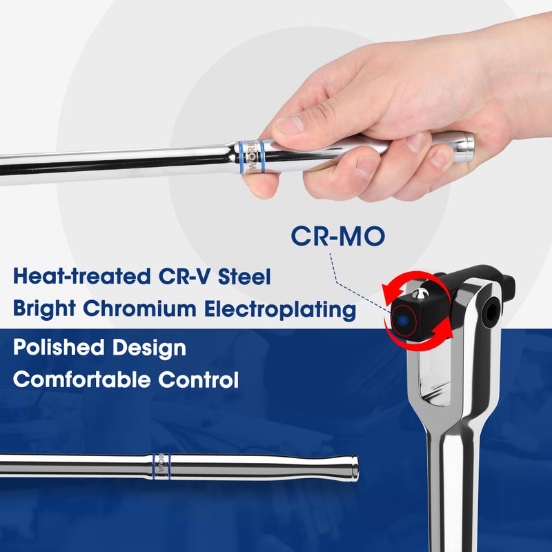 WORKPRO Dual Drive Breaker Bar, 3/8" & 1/2" Drive, Heavy Duty Breaker Bars, 16-inch Length with 360° Rotatable Head, Spring-loaded Detent Ball, Chrome Vanadium Steel Made - Image 3