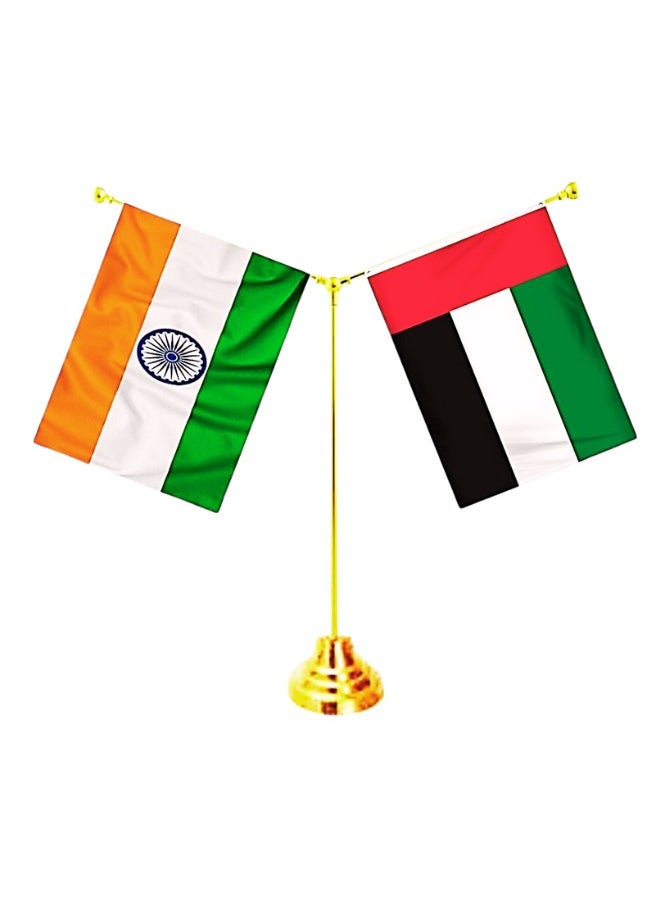 X-PRO5 Unique Flag United Arab Emirates UAE & INDIA Flags Shining and Bright with Y-Shape Classy Brass Base Table Stand  - Image 1