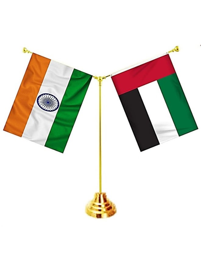 X-PRO5 Unique Flag United Arab Emirates UAE & INDIA Flags Shining and Bright with Y-Shape Classy Brass Base Table Stand  - Image 3