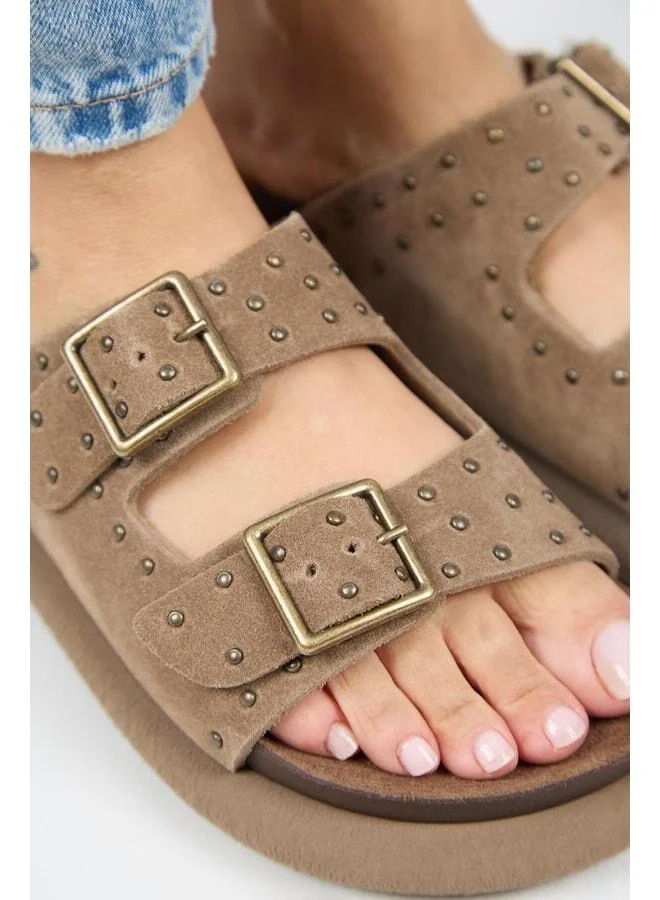 Manijero  (Sude) Women's Genuine Leather Double Buckle Violet Slippers. for Women | Best Price UAE
