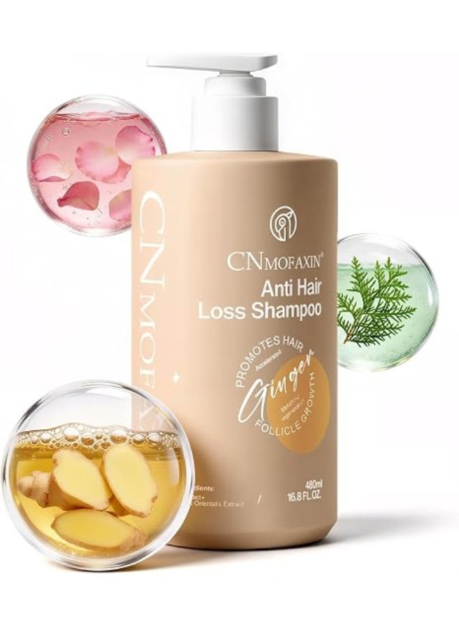 Anti Hair Loss Shampoo, Nourishing Hair Growth Ginger Shampoo for Men & Women - Volumizing Hair Regrowth Treatment infused with Herbal Essences Rose & Castor Oil 16.8 fl. oz