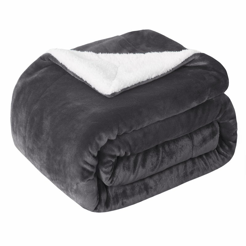 SOCHOW Sherpa Fleece Throw Blanket, Reversible Super Soft Luxurious Plush Blanket Twin Size, Dark Grey - Image 1