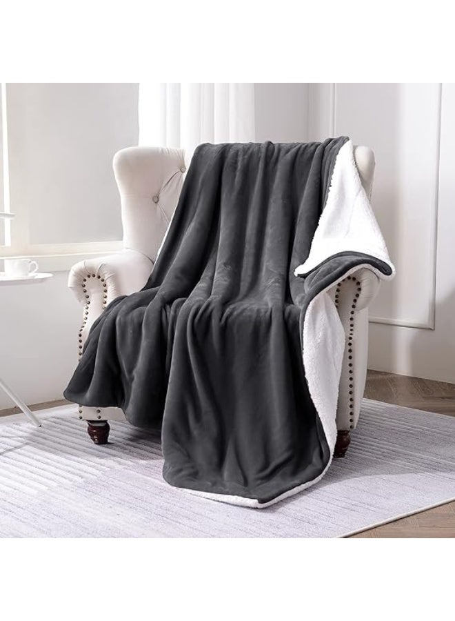 SOCHOW Sherpa Fleece Throw Blanket, Reversible Super Soft Luxurious Plush Blanket Twin Size, Dark Grey - Image 3