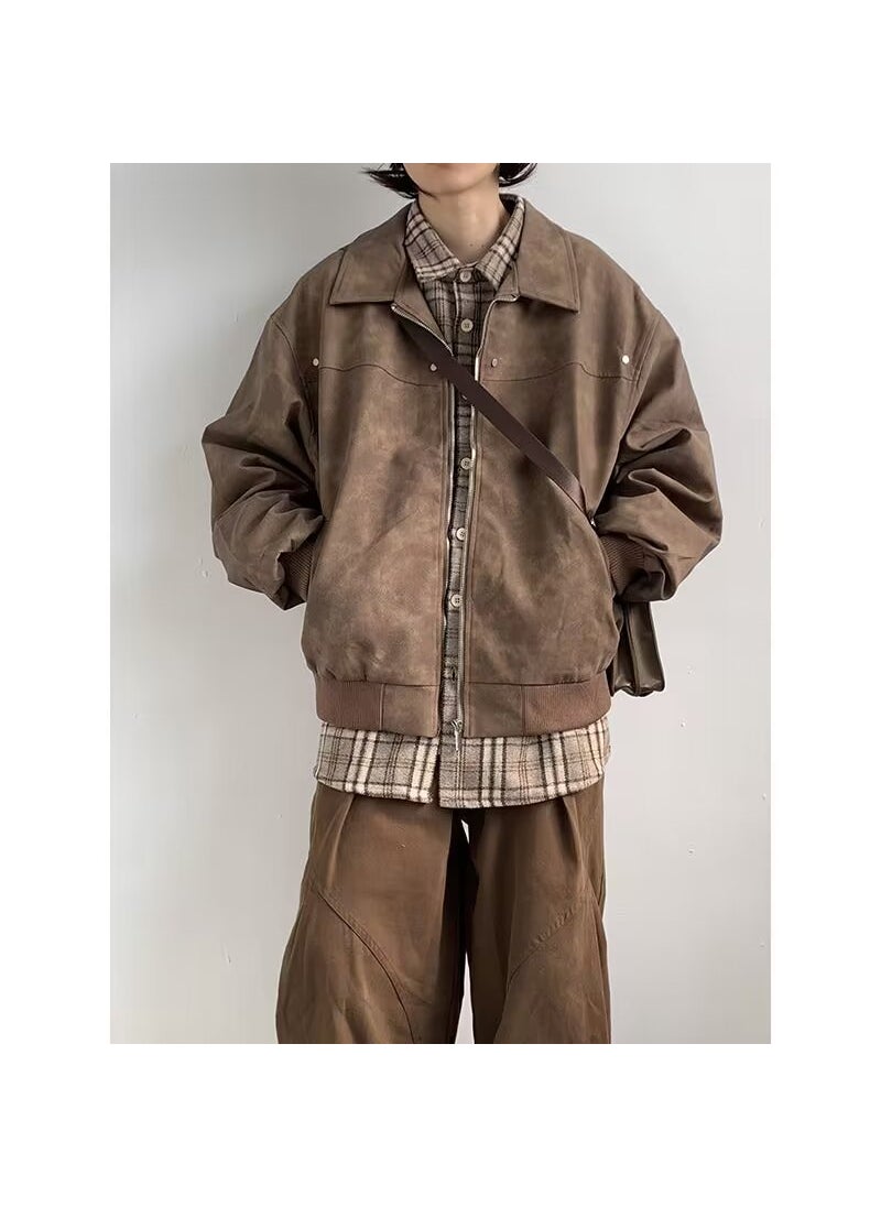 Generic - 2024 Vintage Brown Leather Jacket for Men Brown - Image 1