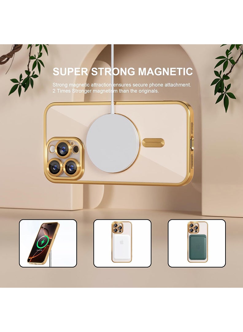 Theodor Magnetic Case for iPhone 15 Pro Max with MagSafe Drop Protection Full Camera Lens Protector Plating Soft Clear Phone Case 6.7 inch - Gold - Image 5