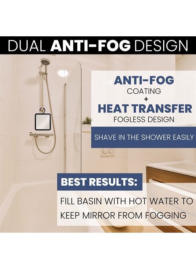 Mirrorvana Fogless Shower Mirror for Shaving with Hook for Hanging and Anti Fog Shatterproof Surface - Fill Back Chamber/Reservoir with Hot Water for Fog Free Shave (Black, 8" x 7")  - Image 1