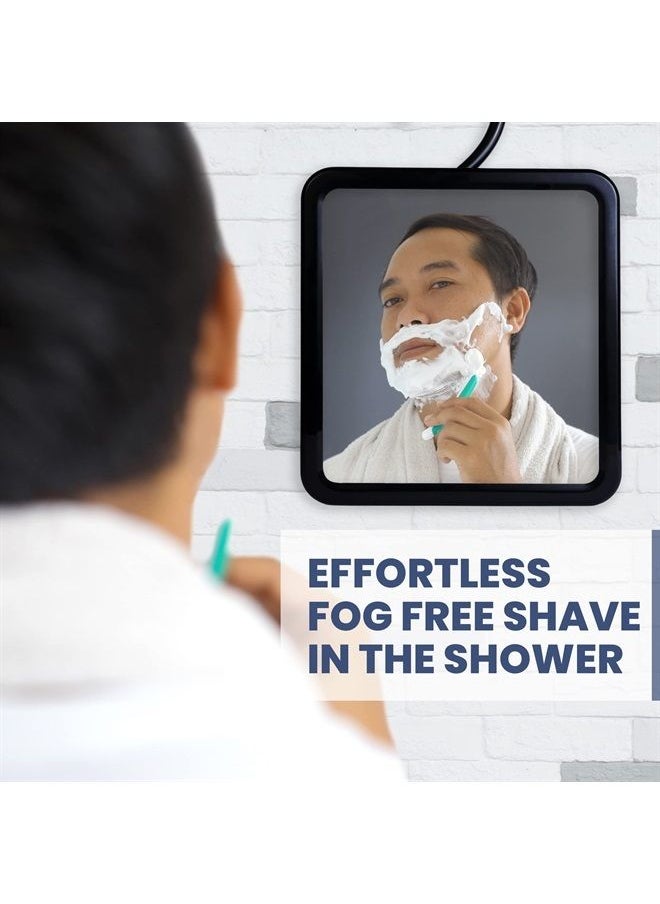 Mirrorvana Fogless Shower Mirror for Shaving with Hook for Hanging and Anti Fog Shatterproof Surface - Fill Back Chamber/Reservoir with Hot Water for Fog Free Shave (Black, 8" x 7")  - Image 2