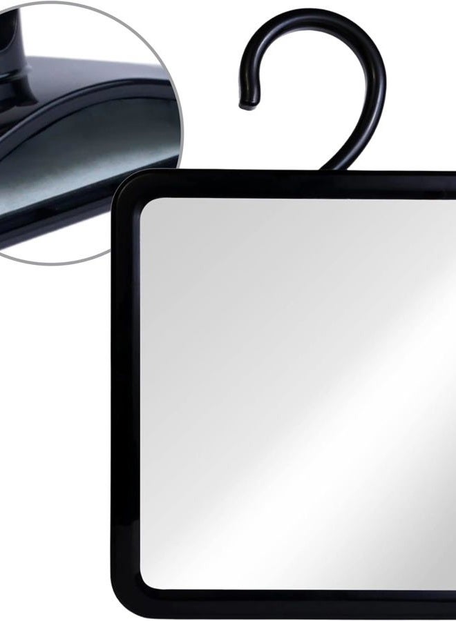 Mirrorvana Fogless Shower Mirror for Shaving with Hook for Hanging and Anti Fog Shatterproof Surface - Fill Back Chamber/Reservoir with Hot Water for Fog Free Shave (Black, 8" x 7") - Image 1