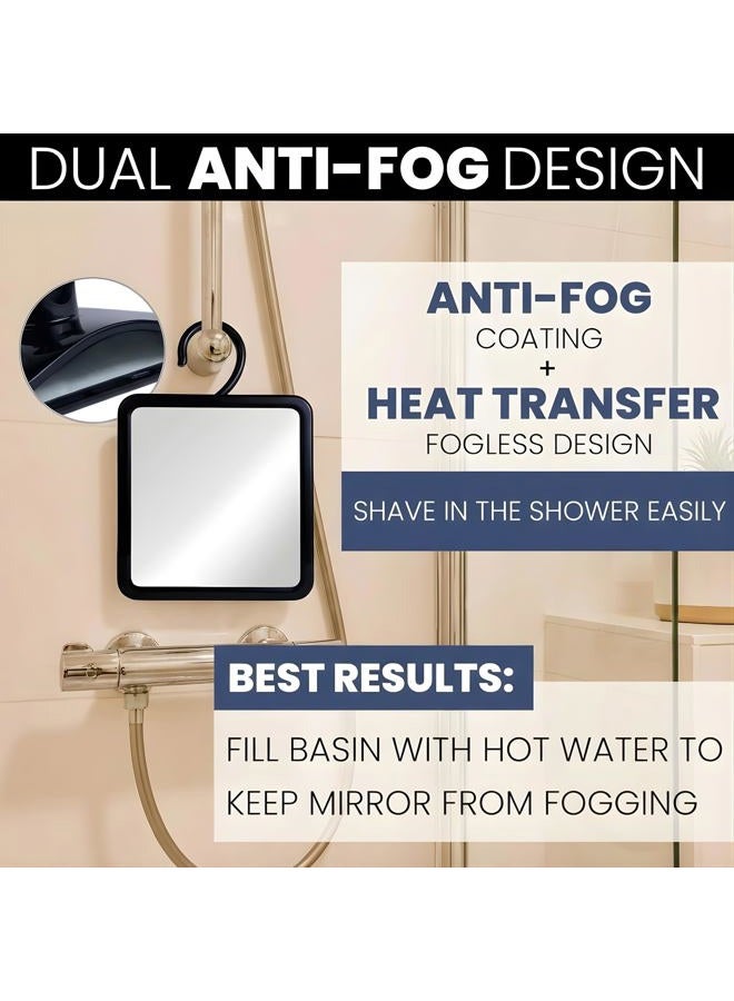 Mirrorvana Fogless Shower Mirror for Shaving with Hook for Hanging and Anti Fog Shatterproof Surface - Fill Back Chamber/Reservoir with Hot Water for Fog Free Shave (Black, 8" x 7") - Image 2