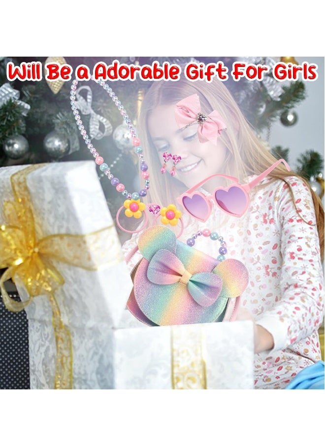 Girls Shoulder Bags Set, Cute Kids Purse Crossbody Bags, Purse for Little Girls, with Kids Dress Up Jewelry Set Pretend Play Accessories, Birthday Presents for 3 4 5 6 Years Old Girls  - Image 2
