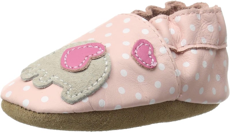 Robeez Baby Girls and Unisex Soft Soles SlipResistant Crib Shoes Slippers Moccasins for Infant and Toddler Little Peanut 06 Months Pink