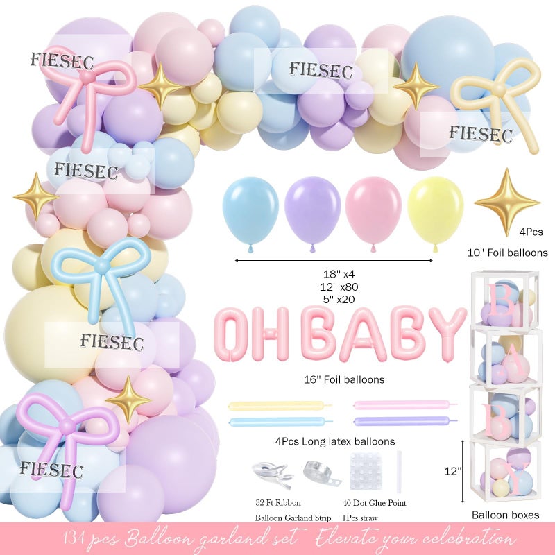 Fiesec Princess Baby Shower Decorations, 156 PCs â€“ A Little Princess Is On Her Way Party Supplies With Floral Backdrop, Pastel Balloon Garland, Oh Baby Foil Balloons, Mom to be Sash - Image 2