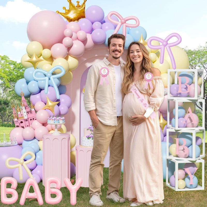 Fiesec Princess Baby Shower Decorations, 156 PCs â€“ A Little Princess Is On Her Way Party Supplies With Floral Backdrop, Pastel Balloon Garland, Oh Baby Foil Balloons, Mom to be Sash - Image 5