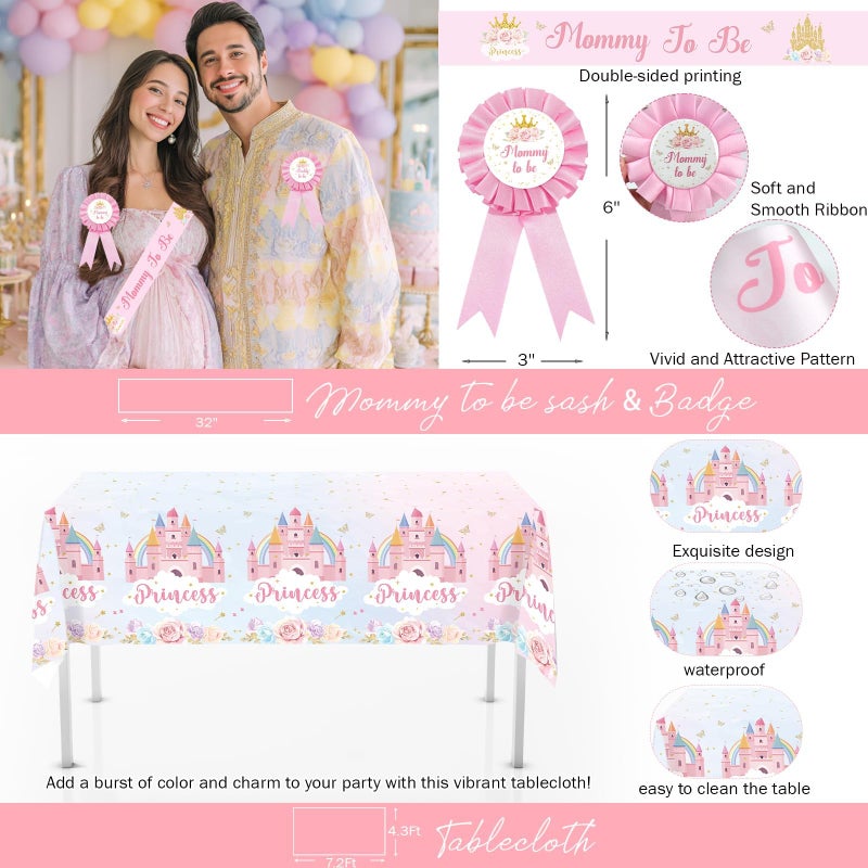 Fiesec Princess Baby Shower Decorations, 156 PCs â€“ A Little Princess Is On Her Way Party Supplies With Floral Backdrop, Pastel Balloon Garland, Oh Baby Foil Balloons, Mom to be Sash - Image 4
