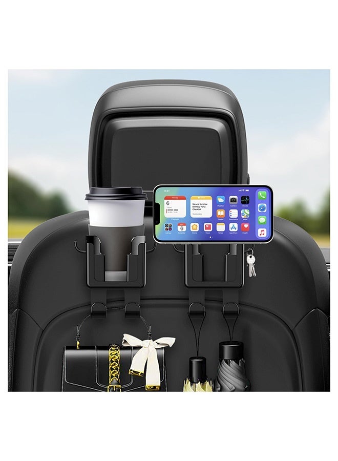 Peachjoy 2PCS Car Back Seat Organizer - Multifunctional Hooks, Cup Holder, and Phone Holder - Universal Accessories for Umbrellas, Keys, Bags， Water-Resistant Design, Extra Car Cup Holder for Most Vehicles - Image 1