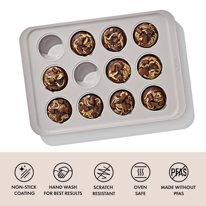 OXO Good Grips Non-Stick Pro Ceramic Coated Metal Bakeware 12 Cup Muffin Pan â€“ Biscuit - Image 2
