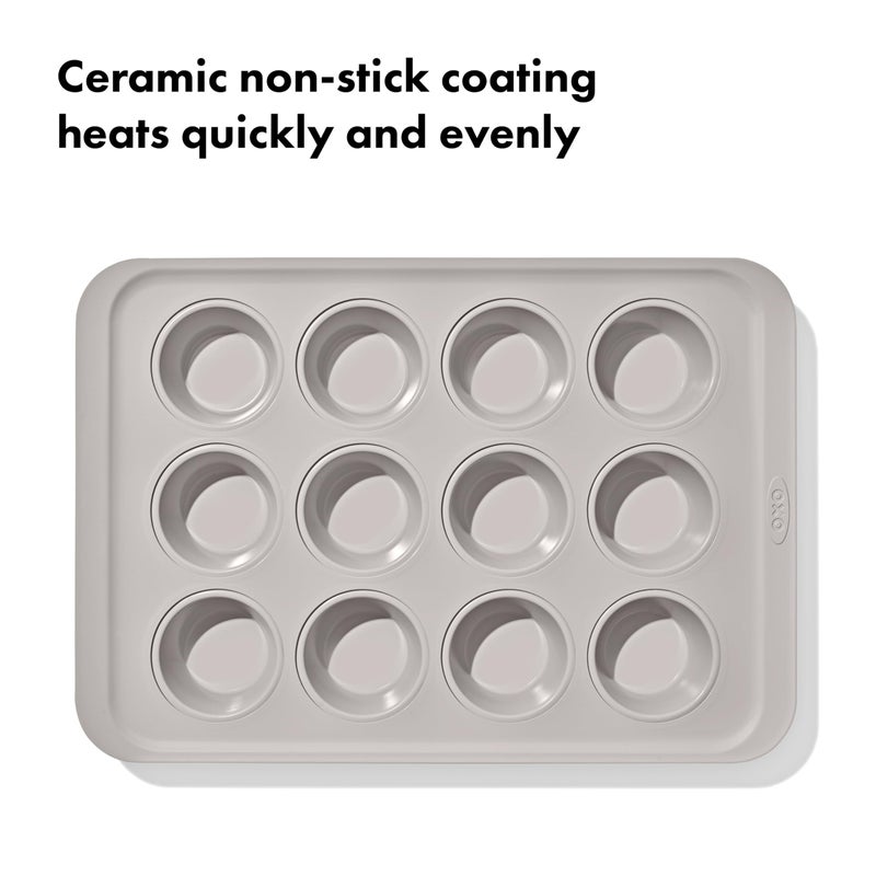 OXO Good Grips Non-Stick Pro Ceramic Coated Metal Bakeware 12 Cup Muffin Pan â€“ Biscuit - Image 4