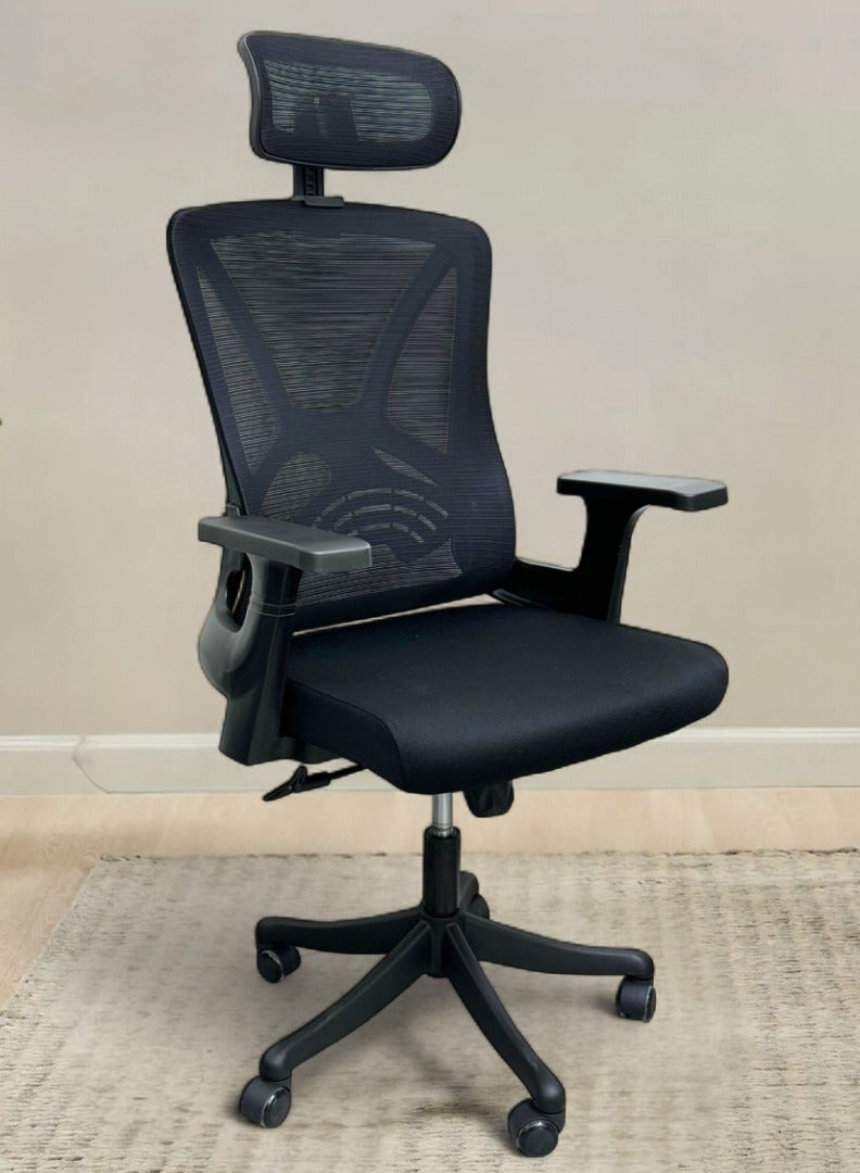 Wooden Twist Sitera Prime 360° Swivel Office Chair with Lumbar Support, Reclining High Back (Black)  - Image 1