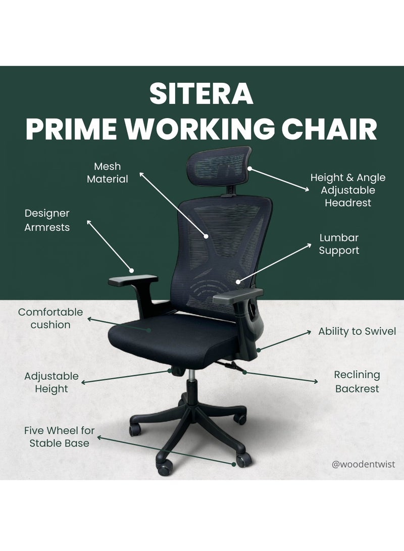 Wooden Twist Sitera Prime 360° Swivel Office Chair with Lumbar Support, Reclining High Back (Black)  - Image 2