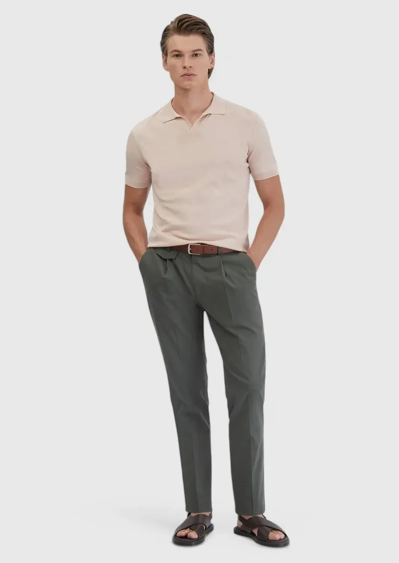 RAMSEY Khaki Material Regular Fit Casual Trousers