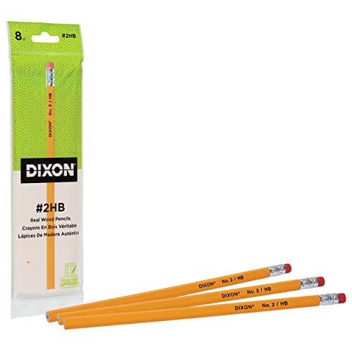Dixon No. 2 Yellow Pencils, Wood-Cased, Black Core, #2 HB Soft, 8-Count (14408) - Image 2