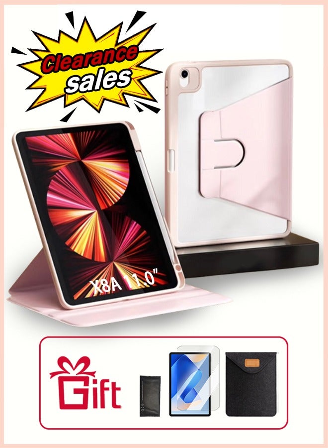 [تخفيضات التصفية] حافظة HONOR Pad X8a مقاس 11 بوصة، حماية دوارة 360 درجة، مع حامل أقلام، حامل نحيف للتنشيط التلقائي، حافظة ذكية شفافة من البولي يوريثان الحراري، غطاء خلفي مجاني 29 درهمًا إماراتيًا، غشاء واقٍ مضاد للتوهج/جراب تابلت من اللباد - وردي - Image 1