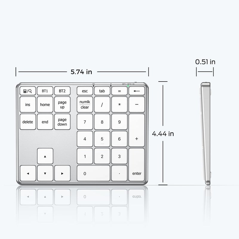 iClever KP10 Bluetooth Number Pad, Dual Device Connection, 34 Keys Ultra-Slim for Mac/Windows/iPad, USB-C Rechargeable, Quiet Keys, Excel Accounting Numpad with Long Battery Life - Image 5