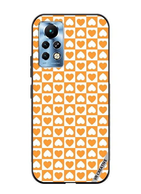 Protective Case Cover For Infinix Note 11 Pro Seamless Pattern With White And Orange Checkerboard And Hearts Design Multicolour