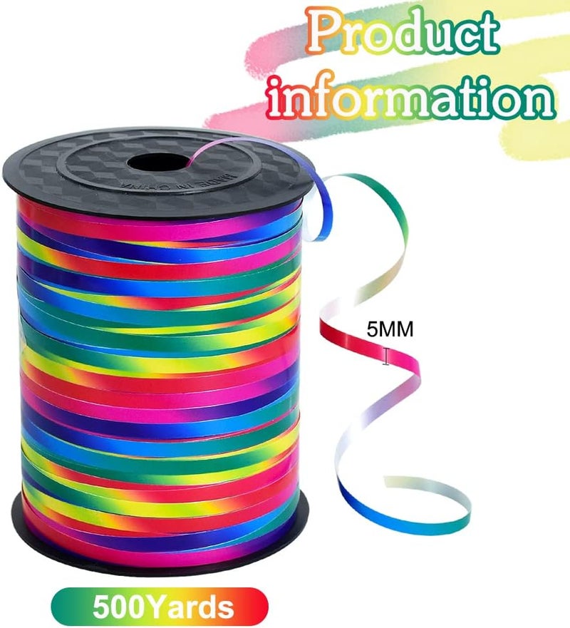 BEISHIDA 500 Yards Rainbow Curling Ribbon Balloon String, Multicolor Balloon Ribbon for Crafts Colorful Crimped Curling Ribbon for Gift Wrapping Party Festival Art Florist Flowers Decoration Supplies - Image 2