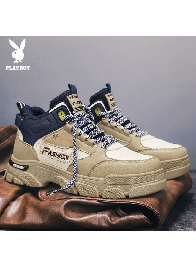 Playboy Men's High-top Sneakers  Autumn Winter Thick-soled Casual Martin Shoes Milan Trendy Style Size 39 - Image 4