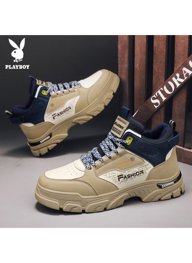 Playboy Men's High-top Sneakers  Autumn Winter Thick-soled Casual Martin Shoes Milan Trendy Style Size 39 - Image 5