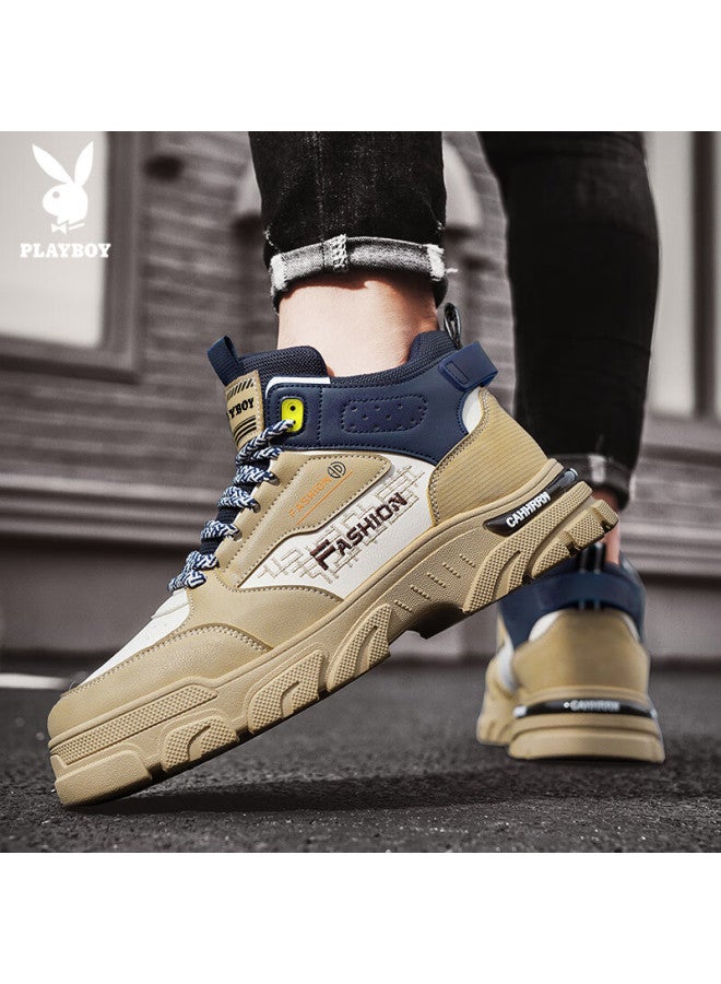 Playboy Men's High-top Sneakers  Autumn Winter Thick-soled Casual Martin Shoes Milan Trendy Style Size 39 - Image 1