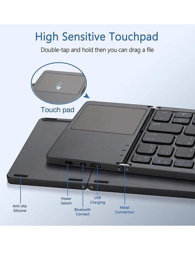 MUNTAQI Foldable Bluetooth Keyboard, Wireless Bluetooth Keyboard with Touchpad, Pocket Size USB Rechargeable Bluetooth Keyboard for iOS/Windows/Android Smartphones/Tablets - Image 3