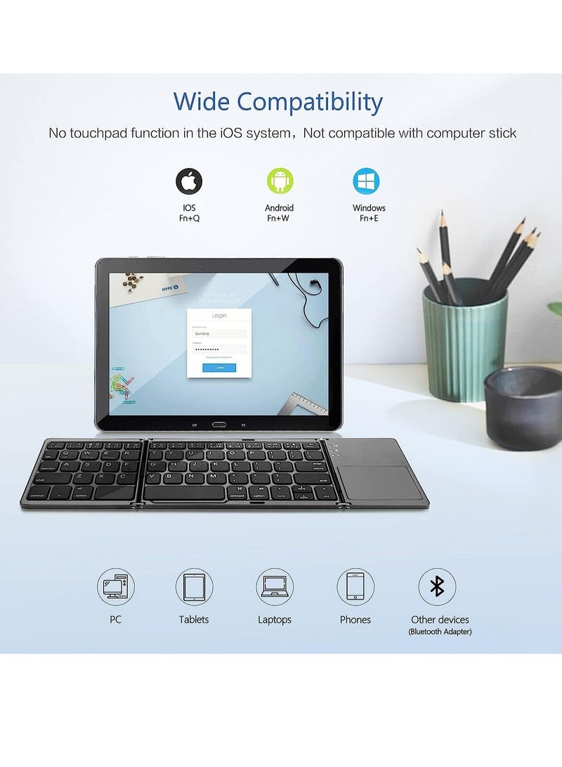 MUNTAQI Foldable Bluetooth Keyboard, Wireless Bluetooth Keyboard with Touchpad, Pocket Size USB Rechargeable Bluetooth Keyboard for iOS/Windows/Android Smartphones/Tablets - Image 2