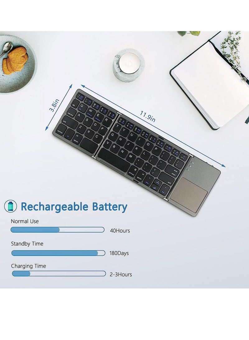MUNTAQI Foldable Bluetooth Keyboard, Wireless Bluetooth Keyboard with Touchpad, Pocket Size USB Rechargeable Bluetooth Keyboard for iOS/Windows/Android Smartphones/Tablets - Image 4